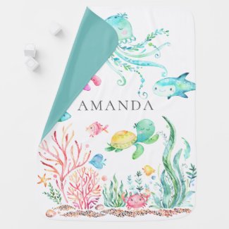 Personalized Under the Sea Baby Receiving Blanket