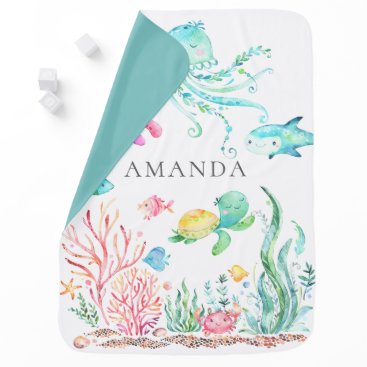 Personalized Under the Sea Baby Receiving Blanket