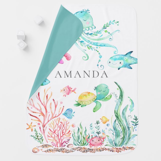 Personalized Under the Sea Baby Receiving Blanket (In Situ)