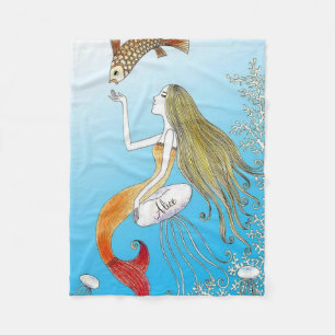 Personalized under the sea beautiful mermaid fleece blanket