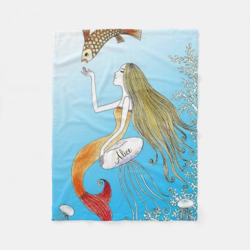 Personalized under the sea beautiful mermaid fleece blanket