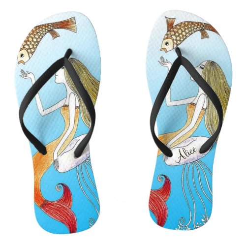 Personalized under the sea beautiful mermaid flip flops