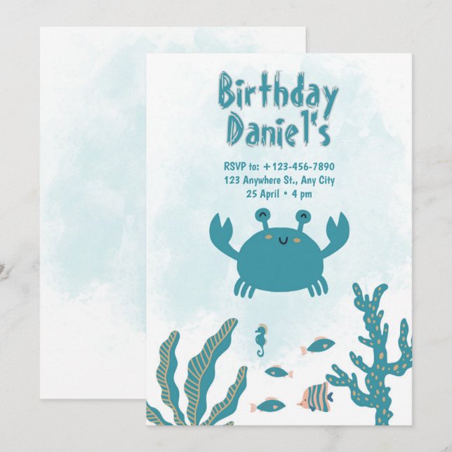 Personalized Under the Sea Crab Birthday Invitatio Invitation (Front/Back)