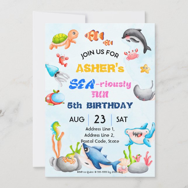Personalized Under the Sea Downloadable Birthday I Invitation (Front)