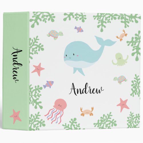 Personalized Under the Sea Ocean Animals Kids 3 Ring Binder