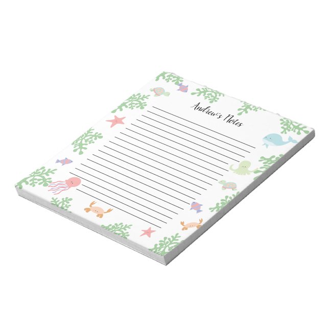 Personalized Under the Sea Ocean Animals Kids Notepad (Rotated)