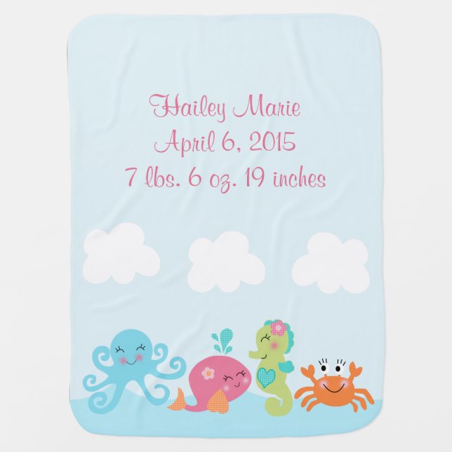 Personalized Under the Sea/Pink Whale Baby Swaddle Blanket (Front)