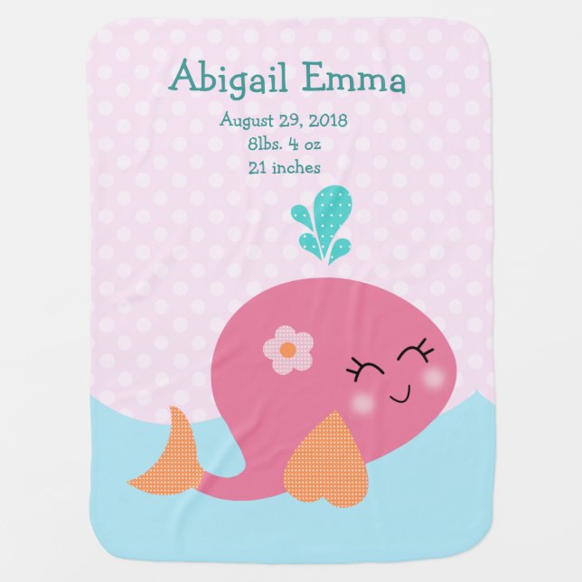 Personalized Under the Sea Pink Whale Blanket (Front)