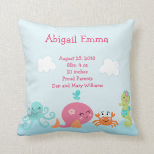 Personalized Under the Sea Pink Whale Pillow