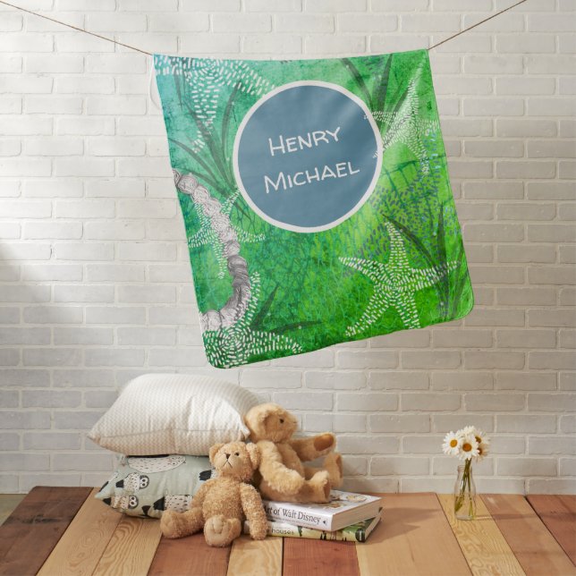 Personalized Under the Sea Starfish Nautical Baby Blanket (In Situ)