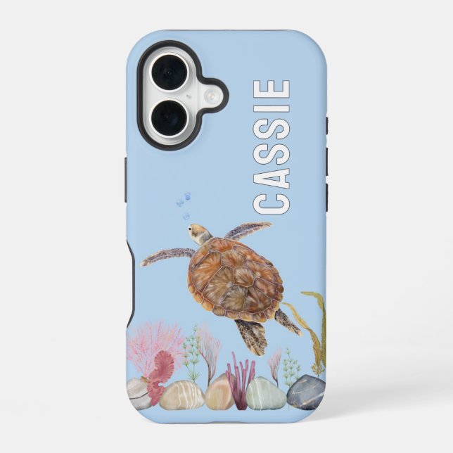 Personalized Under The Sea Turtle Blue  Iphone Case (Back)