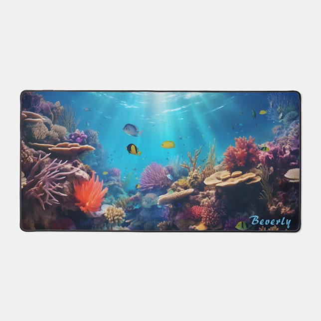 Personalized Underwater Coral Reef Desk Mat  (Front)