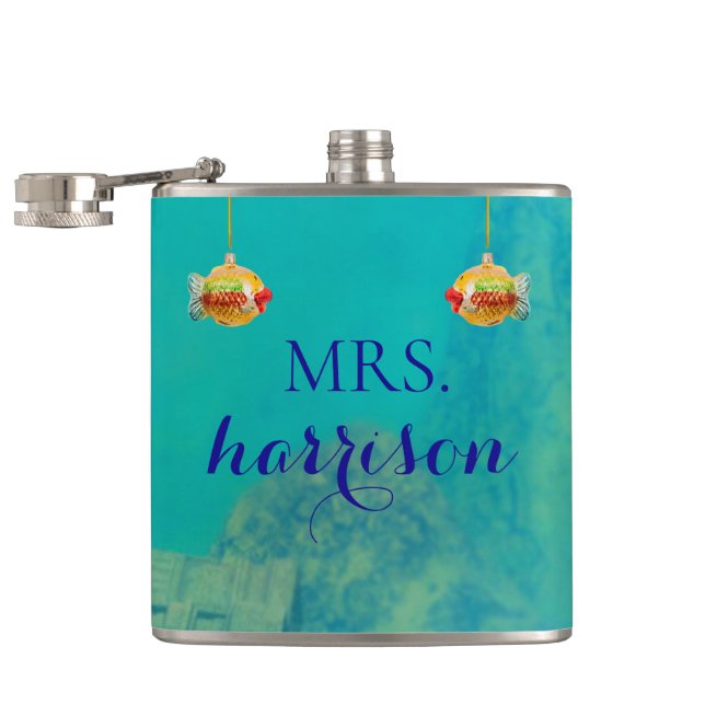Personalized Underwater Ocean Scene w/ Faux Fish Flask (Opened)