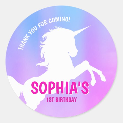 Personalized Unicorn 1st Birthday Round Stickers