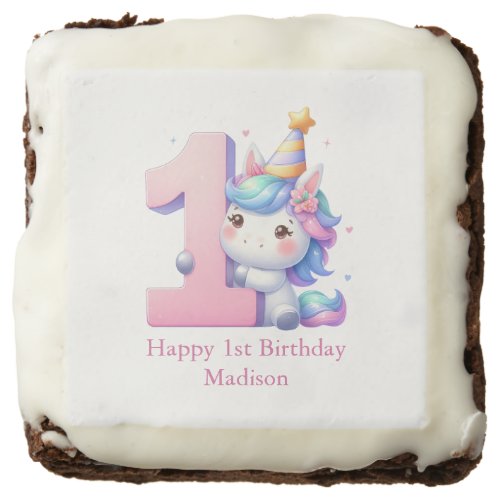 Personalized Unicorn 1st First Birthday Dessert  Brownie