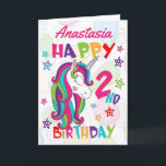 Personalized Unicorn 2nd Birthday Card<br><div class="desc">A special 2nd birthday card! This bright fun second birthday card features a cute unicorn, some pretty stars and colorful text. A cute design for someone who will be two years old. Add the 2nd birthday child's name to the front of the card to customize it for the special little...</div>