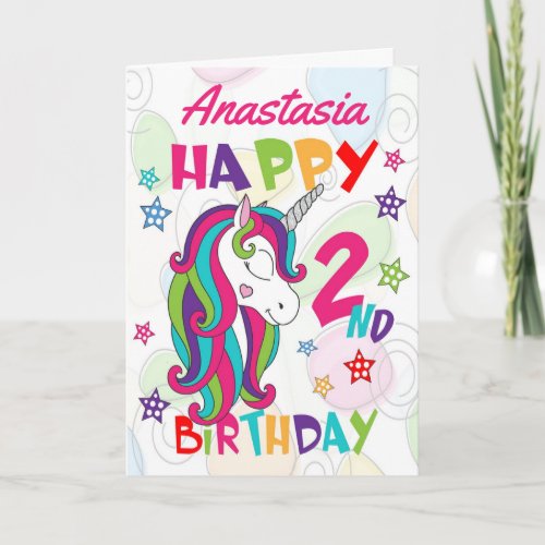 Personalized Unicorn 2nd Birthday Card