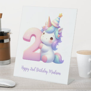 Personalized Unicorn 2nd Second Girls Birthday  Pedestal Sign