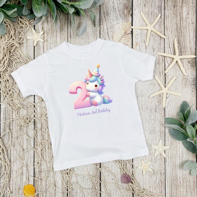 Personalized Unicorn 2nd Second Girls Birthday  T-Shirt (2nd Birthday Unicorn Toddler Girls Birthday T-shirt)