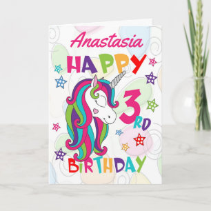 Personalized Unicorn 3rd Birthday Card