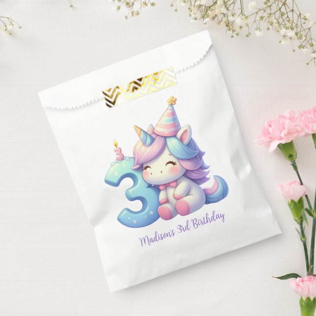 Personalized Unicorn 3rd Third Girls Birthday  Favor Bag (Sealed)