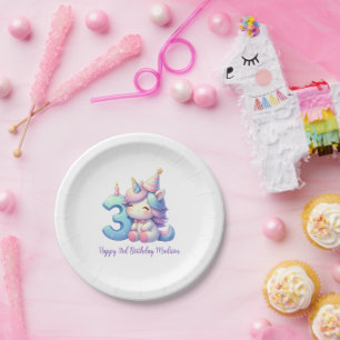 Personalized Unicorn 3rd Third Girls Birthday Paper Plates