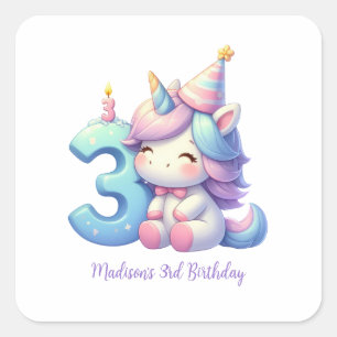Personalized Unicorn 3rd Third Girls Birthday Square Sticker
