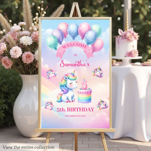 Personalized Unicorn 5th Birthday Welcome Sign (Personalized Unicorn 5th Birthday Welcome Sign)