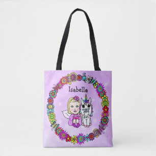 Personalized Unicorn and Fairy Purple Tote Bag