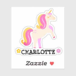 Personalized Unicorn and Flowers Pink and Yellow Sticker