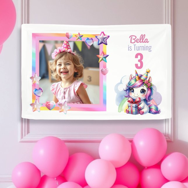 Personalized Unicorn and Photo Girl's Birthday Banner (Creator Uploaded)