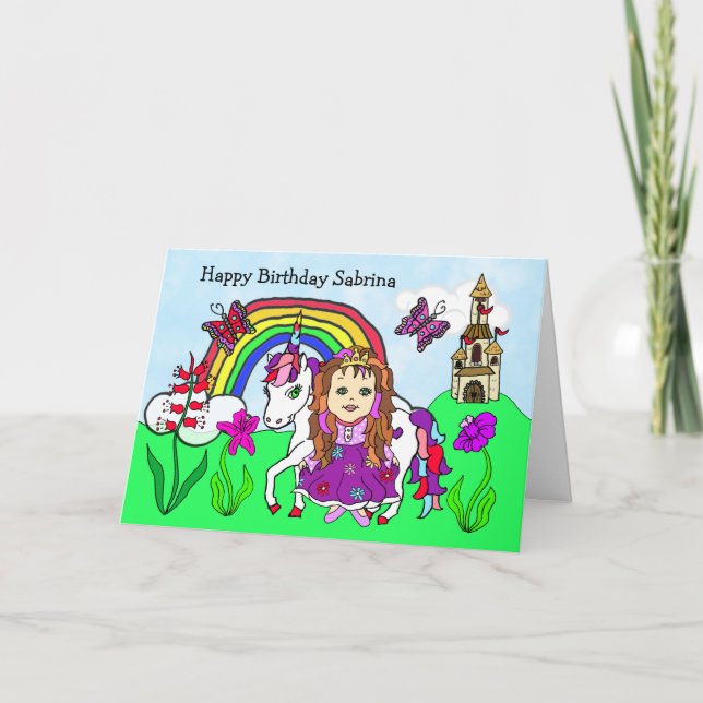 Personalized Unicorn and Princess Birthday Card (Front)