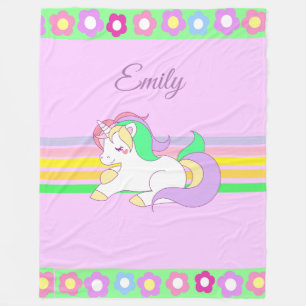 Personalized Unicorn and Rainbow  Purple Blanket