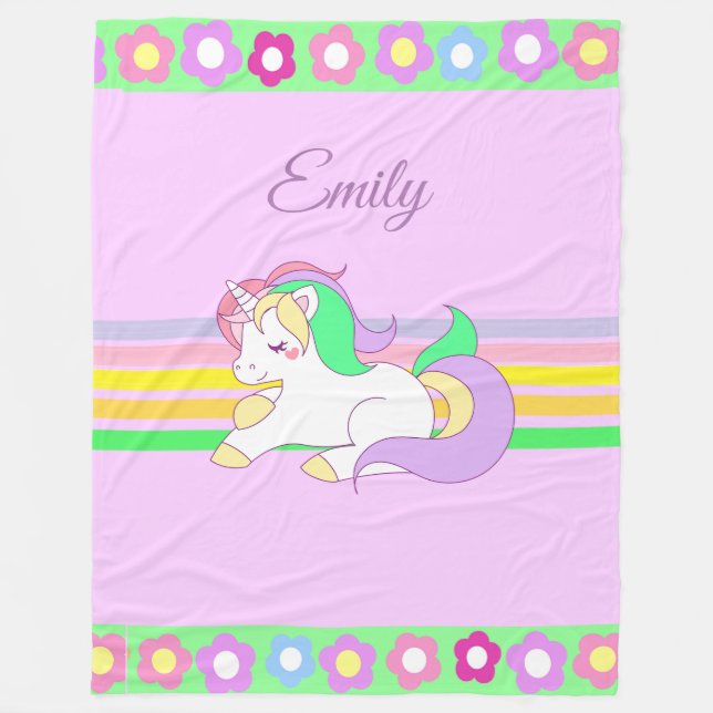 Personalized Unicorn and Rainbow  Purple Blanket (Front)