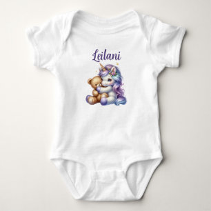 Personalized Unicorn and Teddy Bear Baby Bodysuit