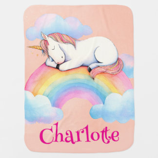 Personalized Unicorn Baby Blanket, Watercolors Baby Blanket