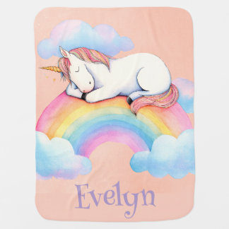 Personalized Unicorn Baby Blanket, Watercolors Baby Blanket