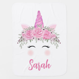 Personalized Unicorn Baby Blanket  With Pink Name