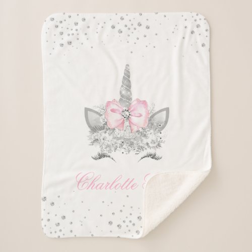 Personalized Unicorn Baby Sherpa Blanket