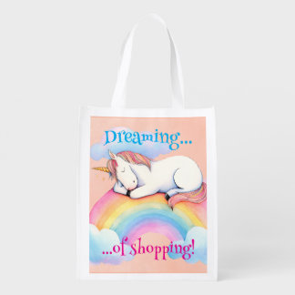 Personalized Unicorn Bag, Rainbow Watercolors, Grocery Bag