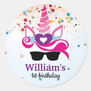 Personalized Unicorn Birthday Classic Round Sticker