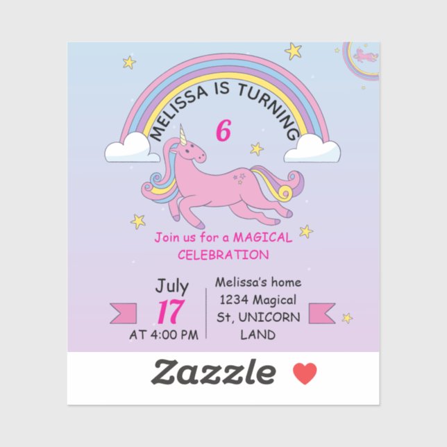 Personalized Unicorn Birthday Favors for Girls Sticker (Sheet)