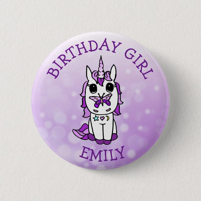 Personalized Unicorn Birthday Girl Purple Button (Front)