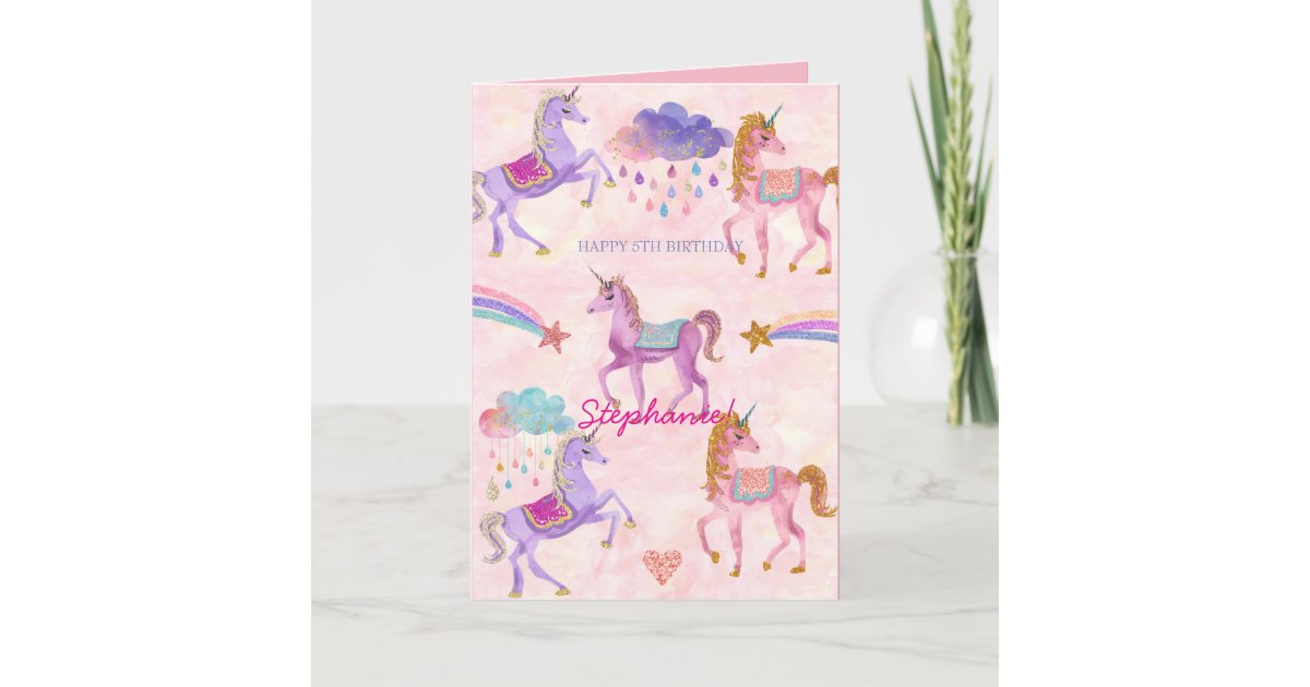Personalized Unicorn Birthday Greeting Card Zazzle Com