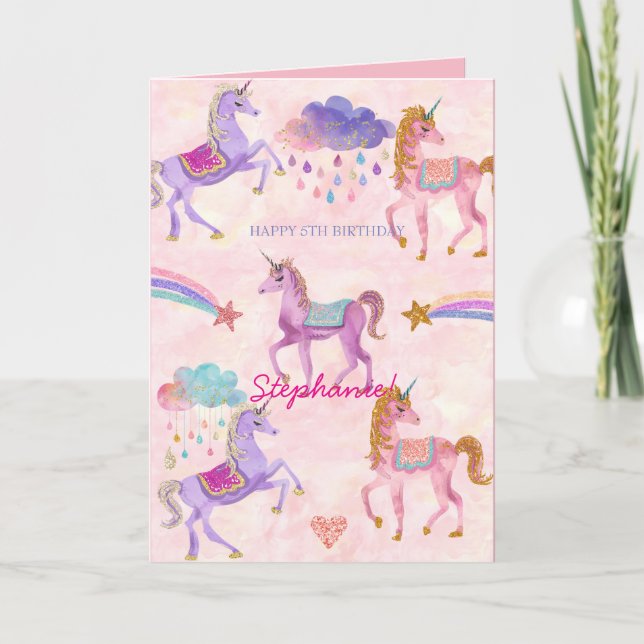 Personalized Unicorn Birthday greeting card (Front)