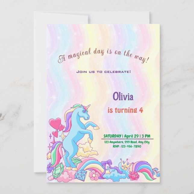 Personalized Unicorn Birthday Invitation Cards (Front)