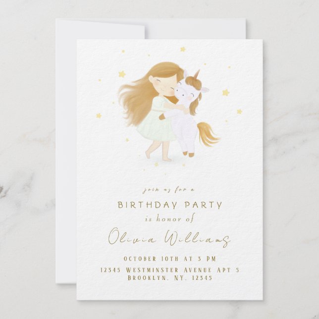 Personalized Unicorn Birthday Invitation for Girls (Front)