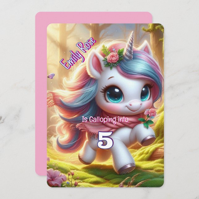 Personalized Unicorn Birthday Invitations  (Front/Back)