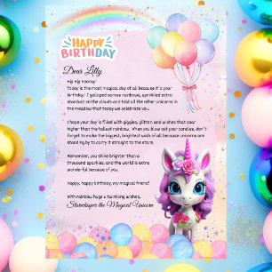 Personalized Unicorn Birthday Letter Magical Note Invitation