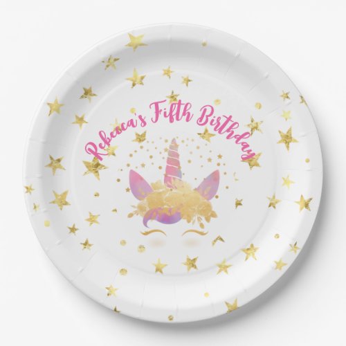 Personalized Unicorn Birthday Paper Plate Party